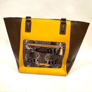 Vera Bradley Ella Faux Leather Tote Bag Maize Yellow Brown Snakeskin NEW